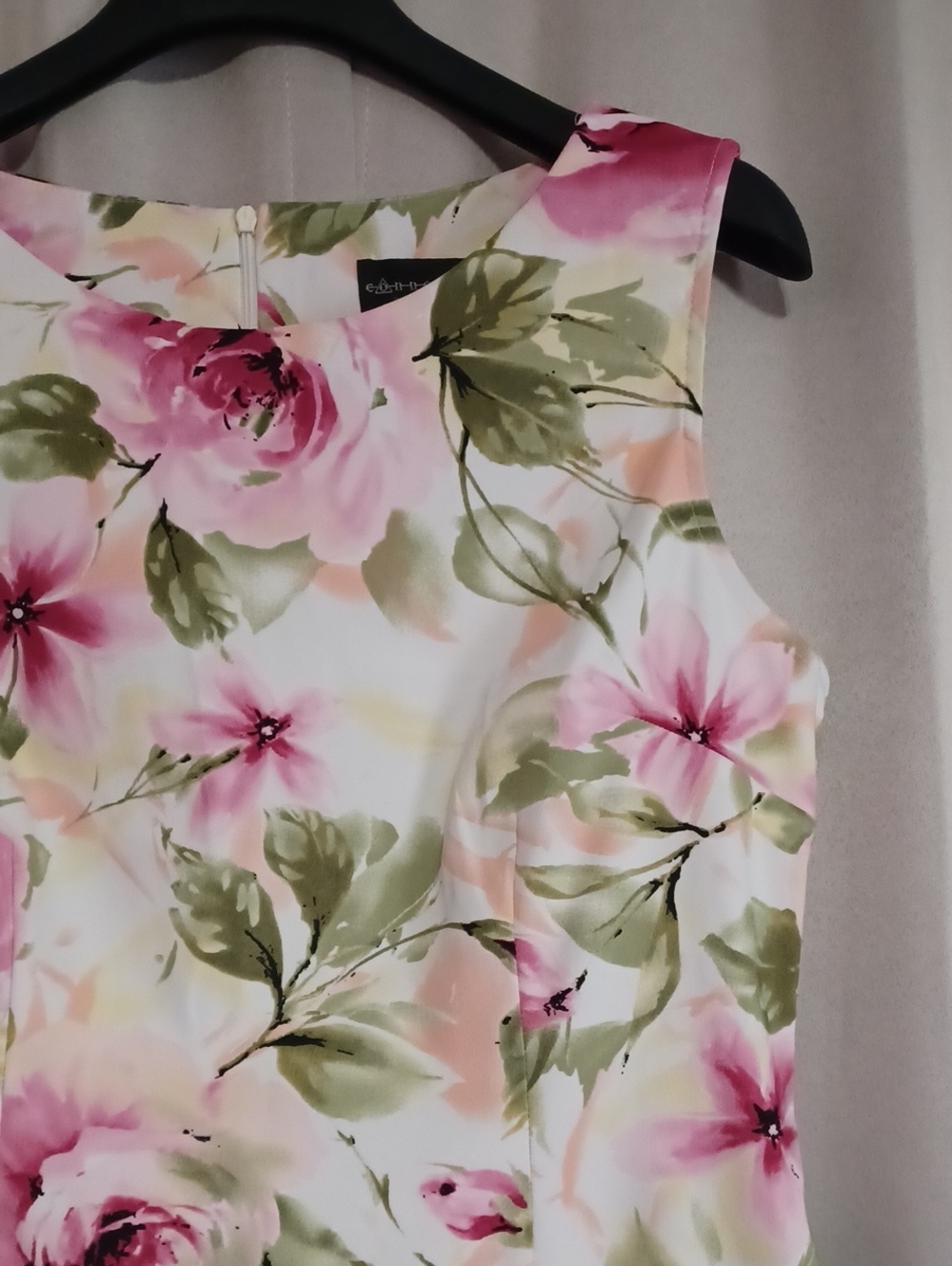 Connected Apparel Pink Green Rose Garden Floral Sleeveless Sheath Dress Size 12 - Picture 5 of 14